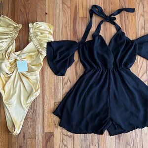 Black Halter Romper and Yellow Ruffled Bodysuit